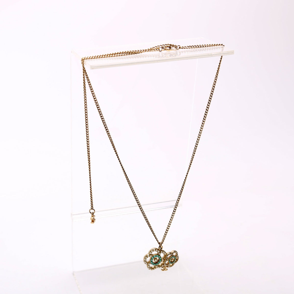 Chanel Coco Camelia Necklace Gold/Teal