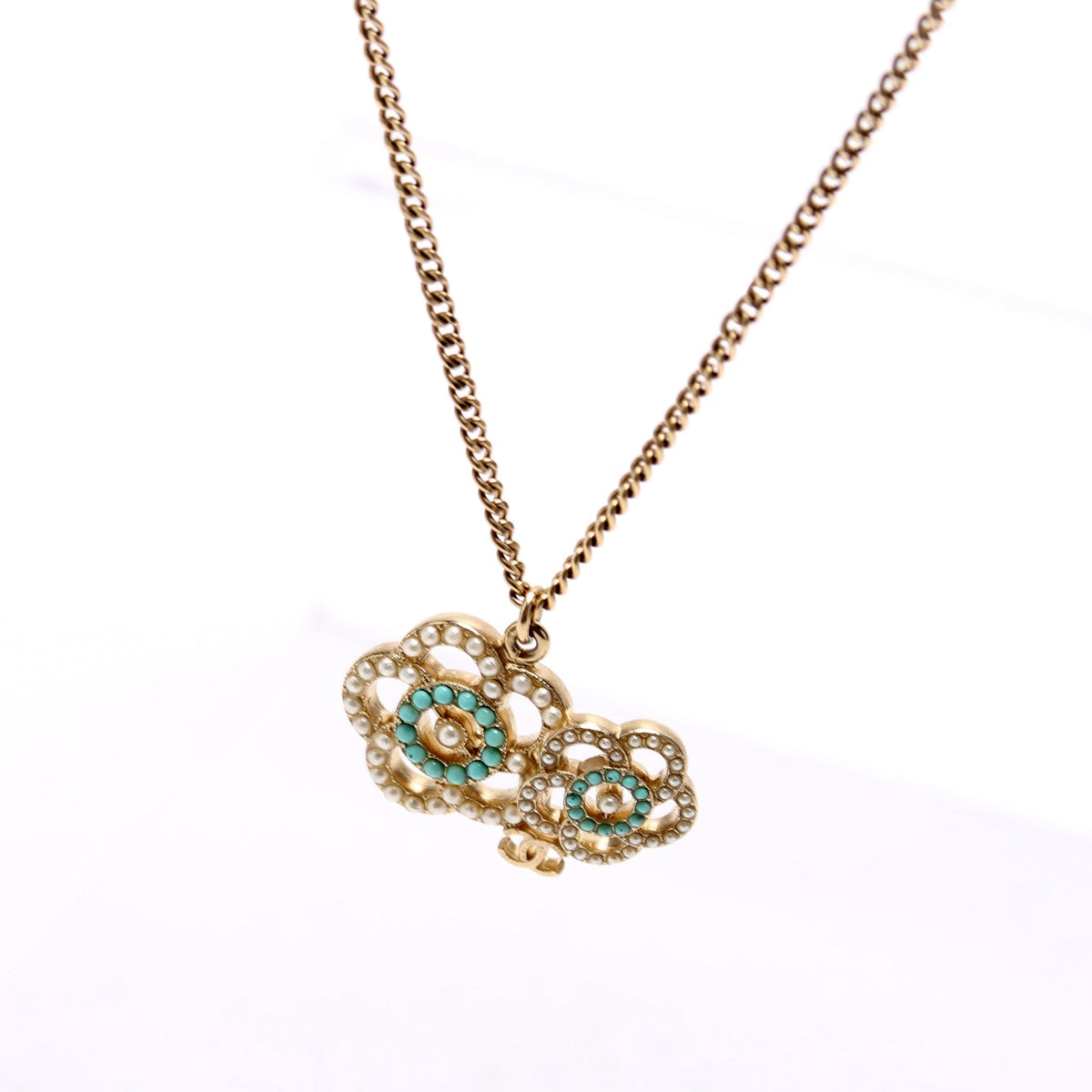 Chanel Coco Camelia Necklace Gold/Teal