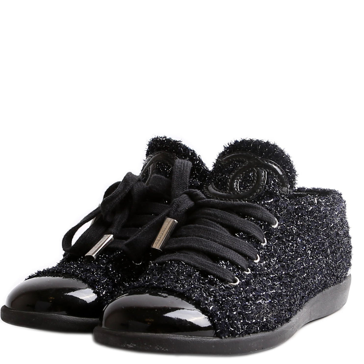 Chanel Tweed/Patent Cap Toe Trainers Size 35.5