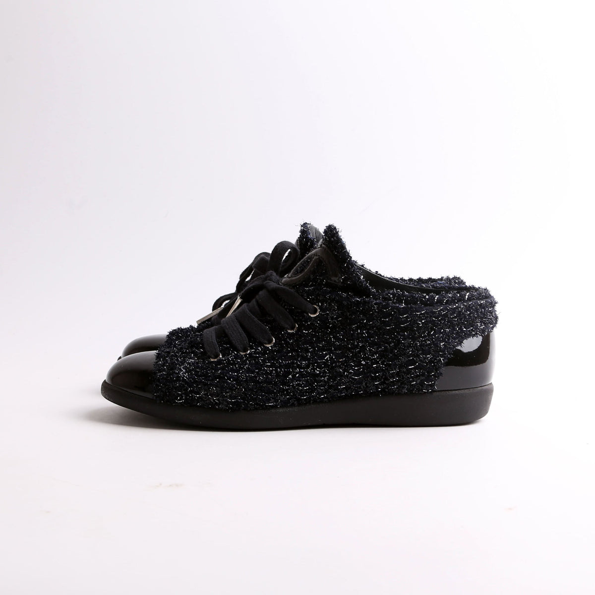 Chanel Tweed/Patent Cap Toe Trainers Size 35.5