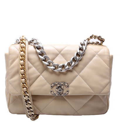 Chanel Quilted Goatskin 19 Large 32+M Beige