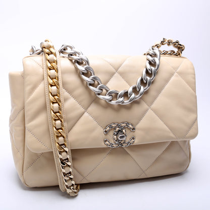Chanel Quilted Goatskin 19 Large 32+M Beige