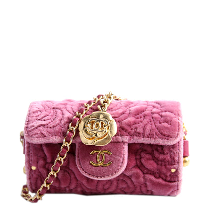 Chanel Camellia Embossed Velvet Jewel Belt Card Holder With Chain Mauve