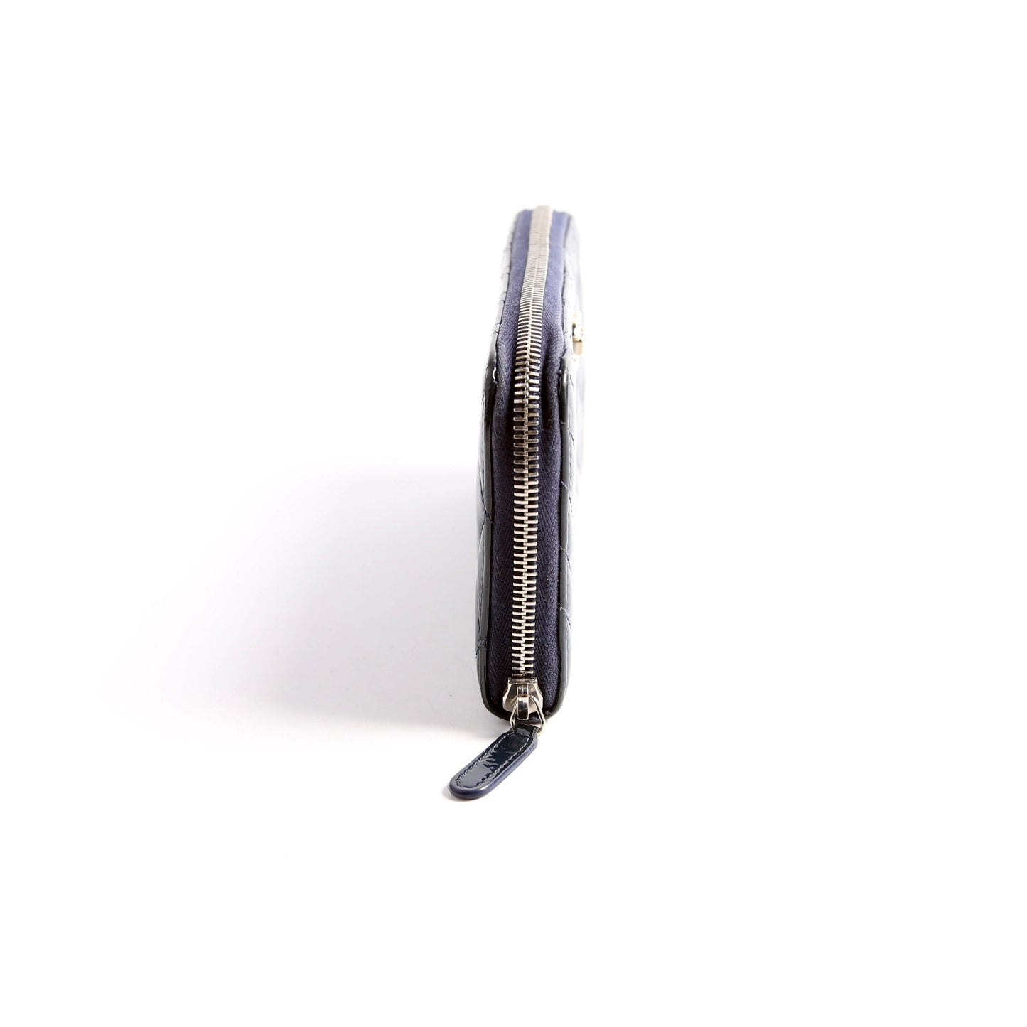 Chanel Coco Boy Patenet Zip Around Wallet Navy
