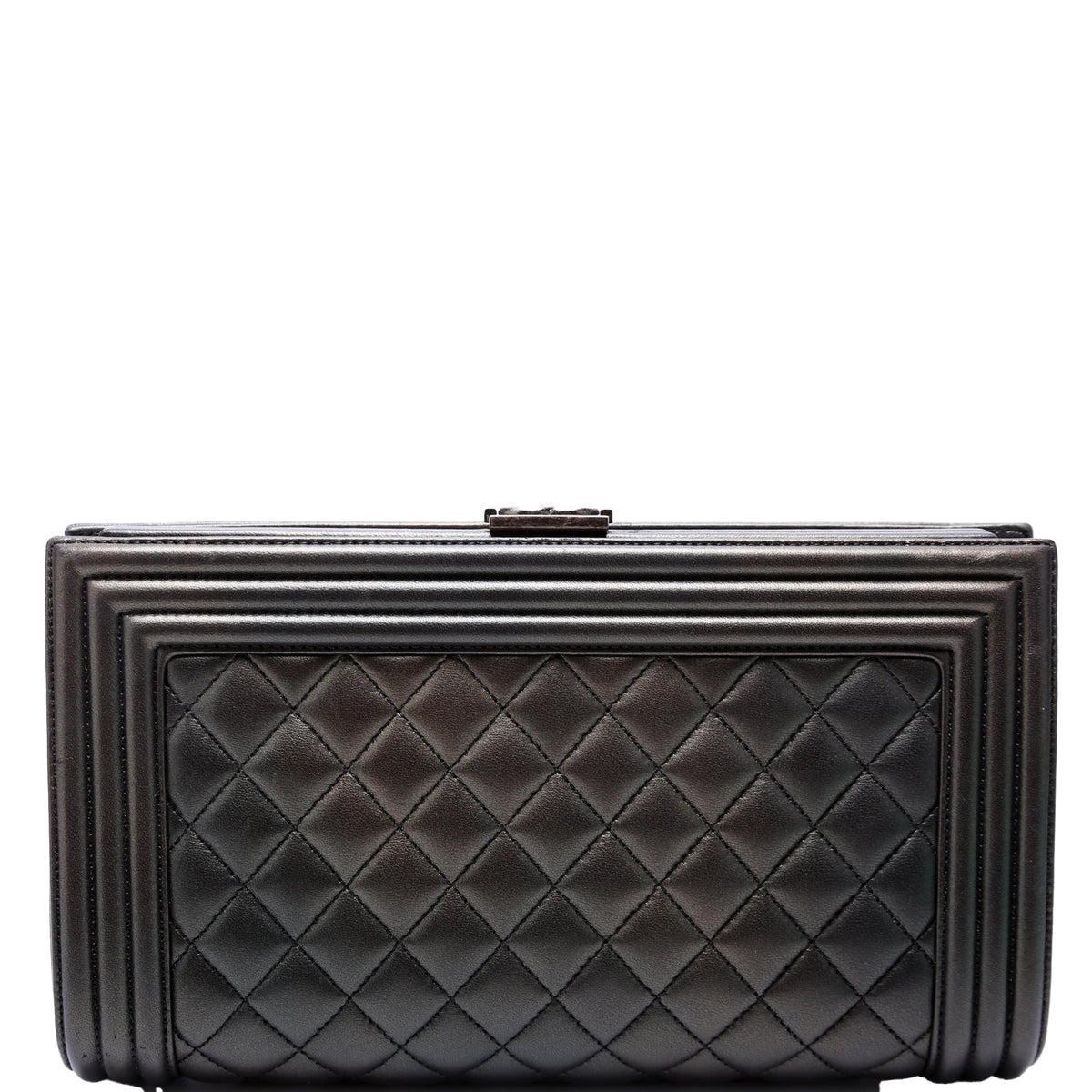 Chanel Boy Frame Clutch Metallic Lambskin 24M Grey