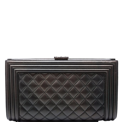 Chanel Boy Frame Clutch Metallic Lambskin 24M Grey