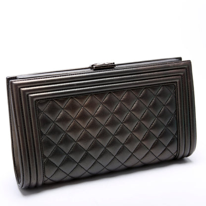 Chanel Boy Frame Clutch Metallic Lambskin 24M Grey