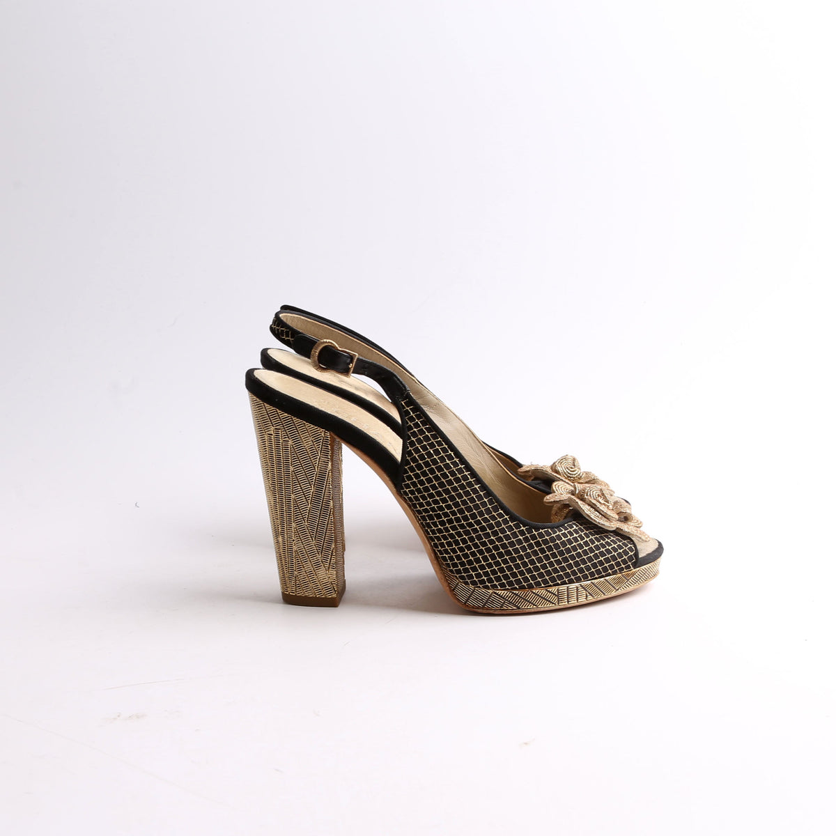 Chanel Latice Camellia Slingback Pumps Size 37