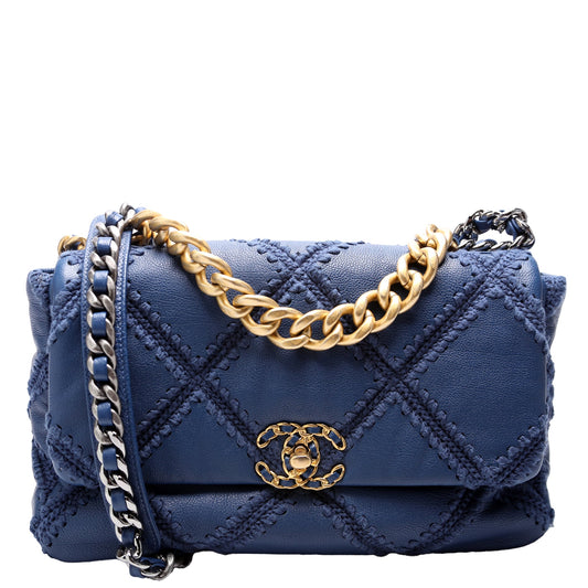 Chanel 19 Large Flap Crocheted Calfskin 30M