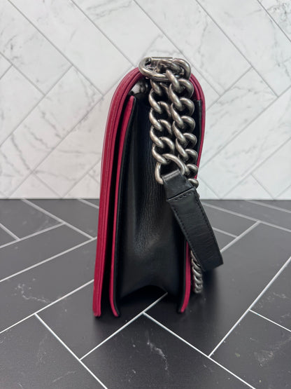 Chanel Large Lambskin Leather Black & Red Boy Bag