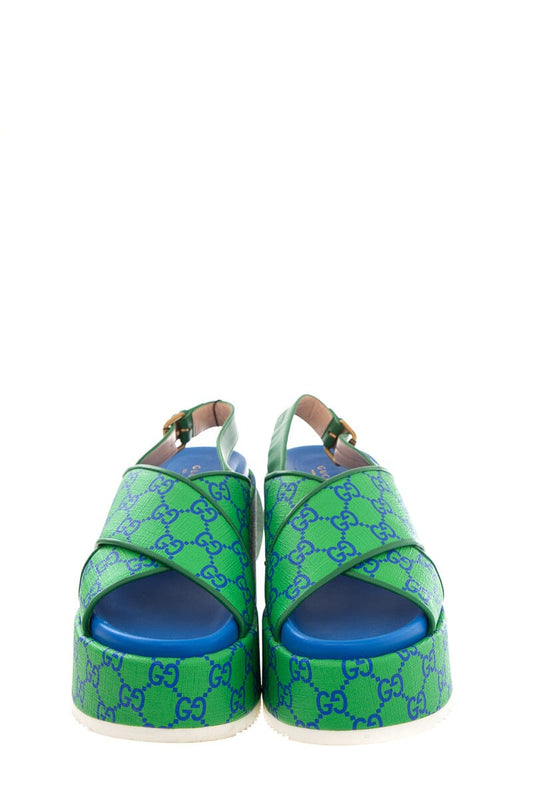 Gucci Blue & Green GG Supreme Platform Sandals SZ 39