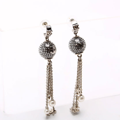 Chanel CC Disco Ball Drop Earrings Silver