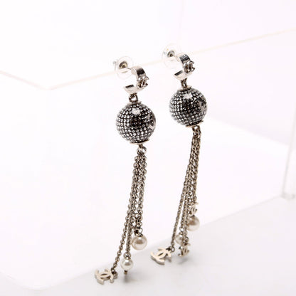 Chanel CC Disco Ball Drop Earrings Silver