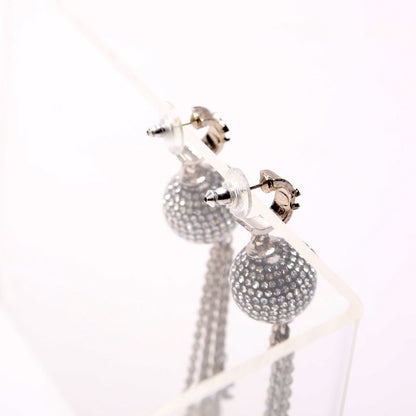 Chanel CC Disco Ball Drop Earrings Silver