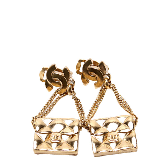 Chanel CC Flap Bag Drop Clip-On Earrings Gold