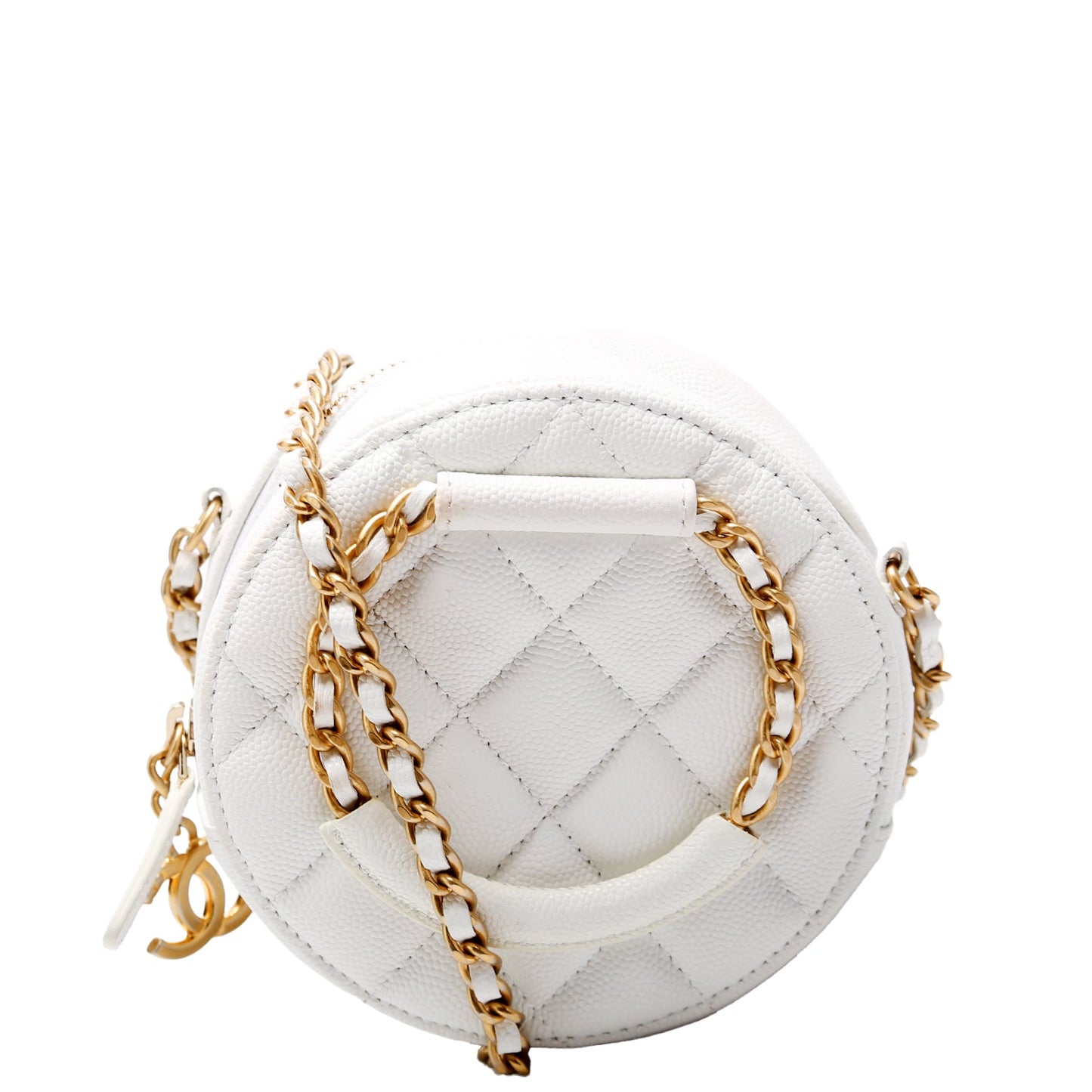 Chanel Woven Chain Top Handle Round White