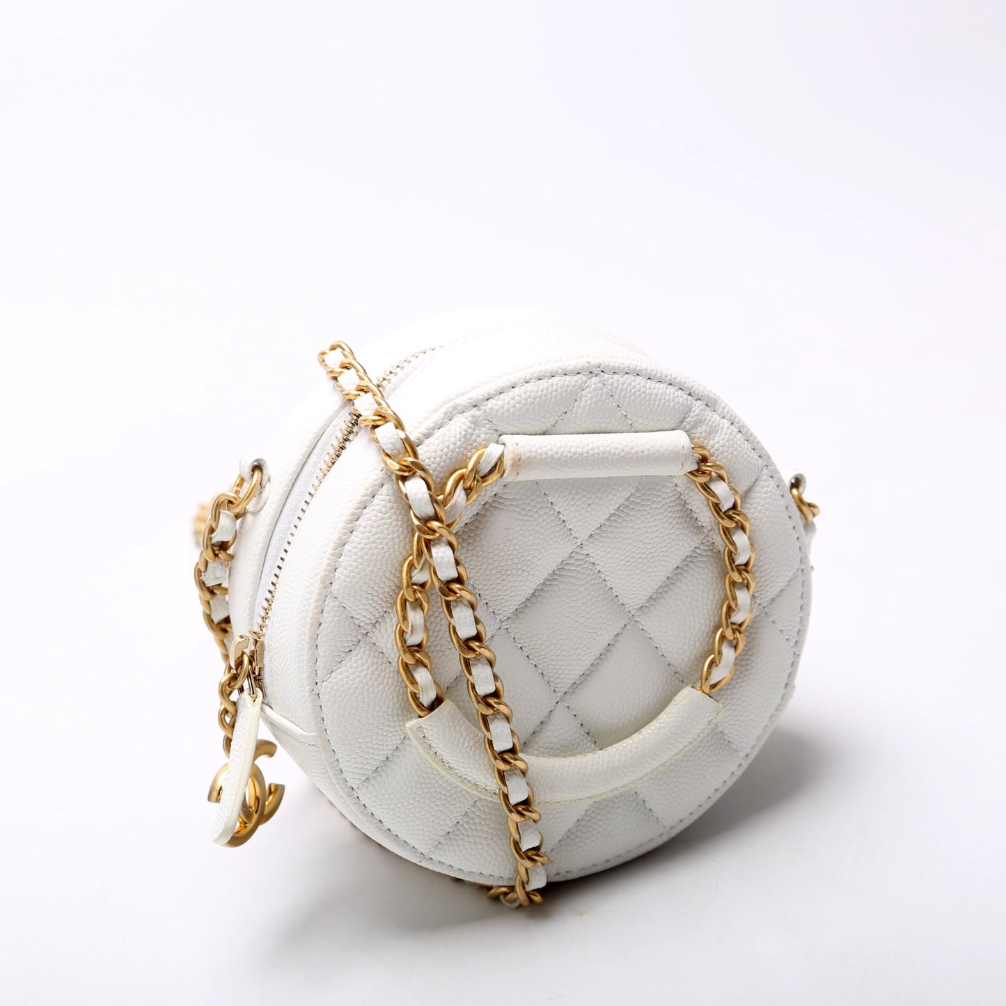 Chanel Woven Chain Top Handle Round White