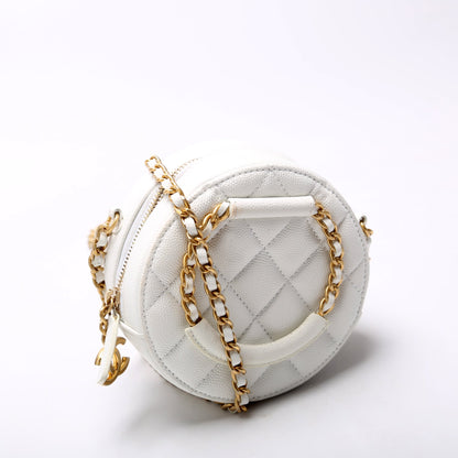 Chanel Woven Chain Top Handle Round White