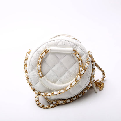 Chanel Woven Chain Top Handle Round White