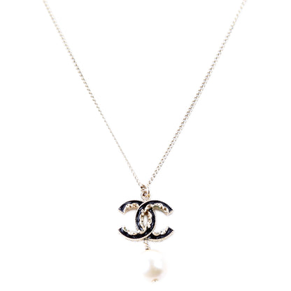 Chanel CC Enamel Faux Pearl Drop Necklace Gold/Pearl