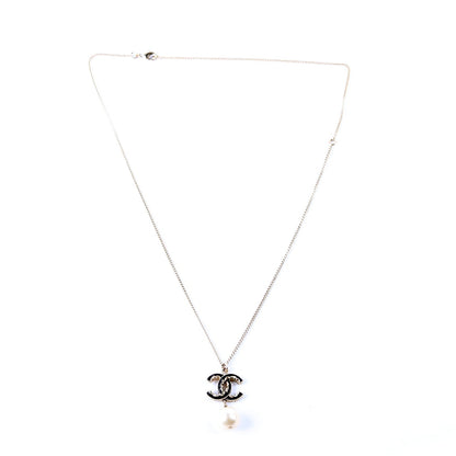 Chanel CC Enamel Faux Pearl Drop Necklace Gold/Pearl