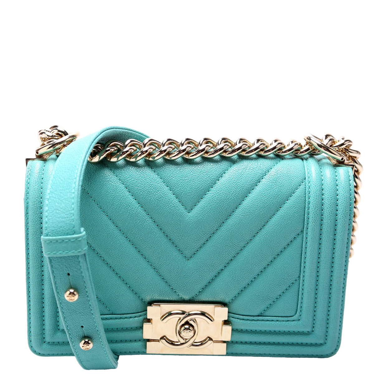 Chanel Boy Flap Small Chevron Caviar 27M Teal