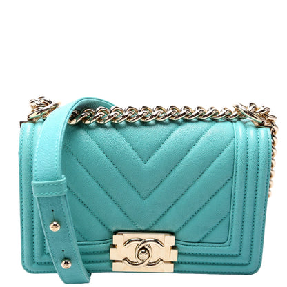 Chanel Boy Flap Small Chevron Caviar 27M Teal