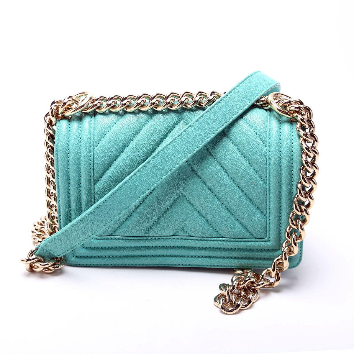 Chanel Boy Flap Small Chevron Caviar 27M Teal