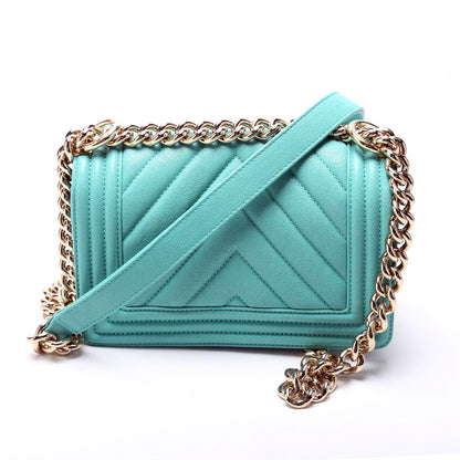 Chanel Boy Flap Small Chevron Caviar 27M Teal
