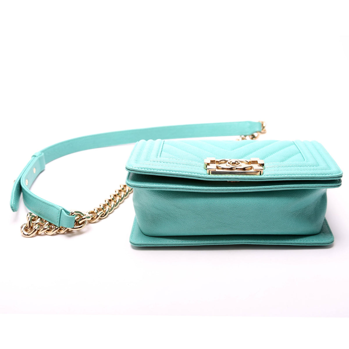 Chanel Boy Flap Small Chevron Caviar 27M Teal