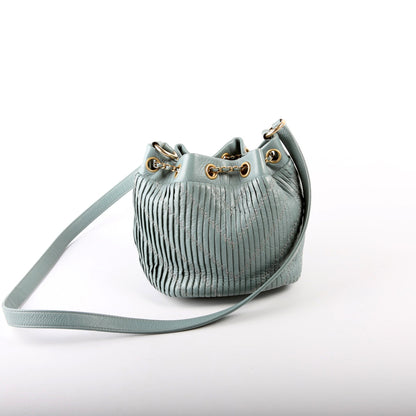 Chanel Coco Pleats Drawstring Bag 24M Blue