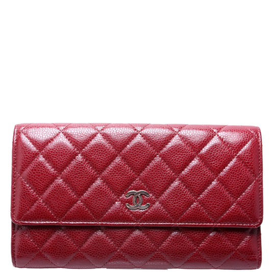 Chanel CC Tri-Fold Long Wallet Caviar 13M Burgundy