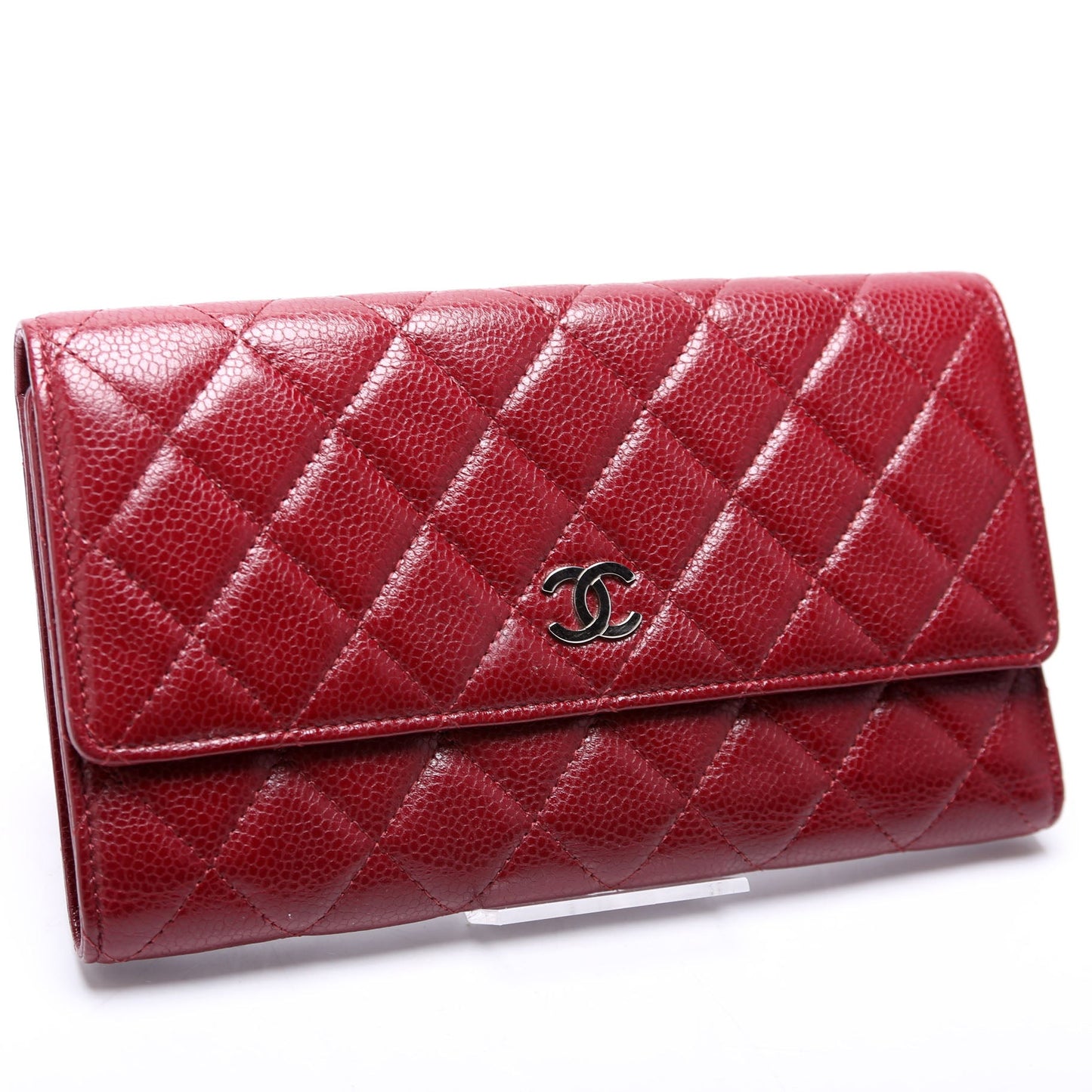 Chanel CC Tri-Fold Long Wallet Caviar 13M Burgundy