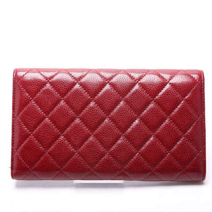 Chanel CC Tri-Fold Long Wallet Caviar 13M Burgundy