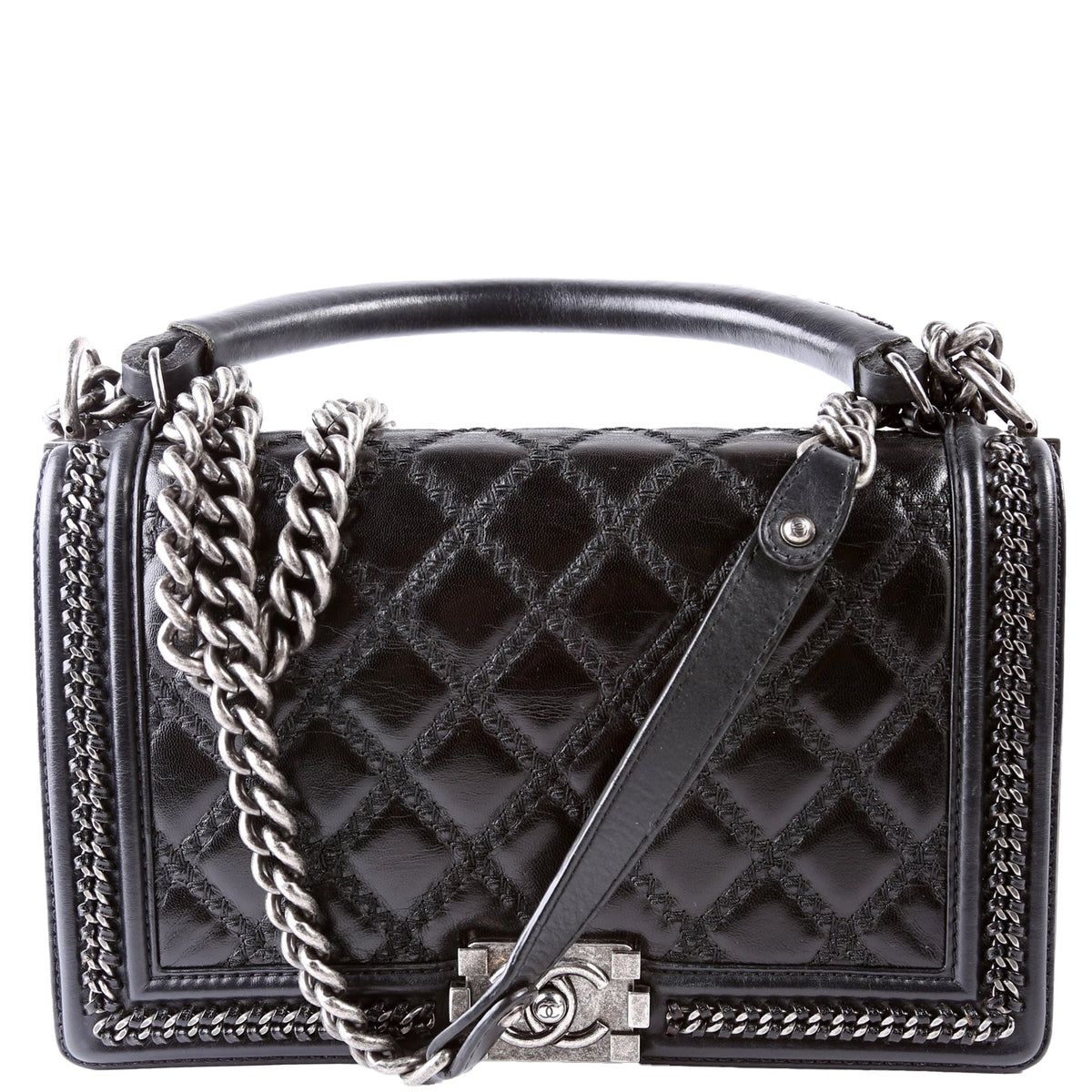 Chanel Boy Flap Medium Old Top Handle 21M Black