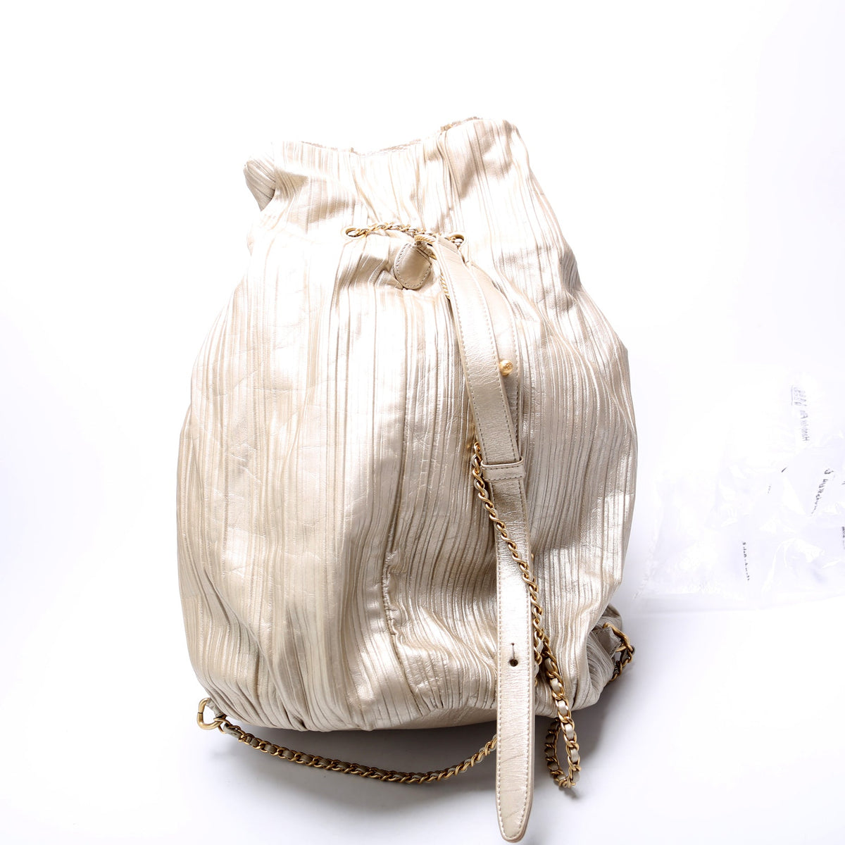 Chanel Coco Pleats Drawstring Iridescent Bag 25M Gold