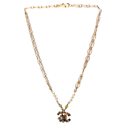 Chanel Beaded CC Double Chain Necklace Gold/Multicolor
