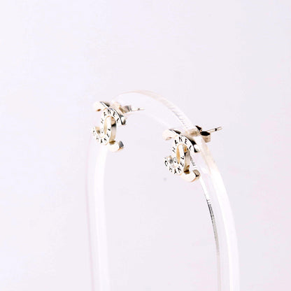 Chanel CC Logo Small Stud Earrings Silver