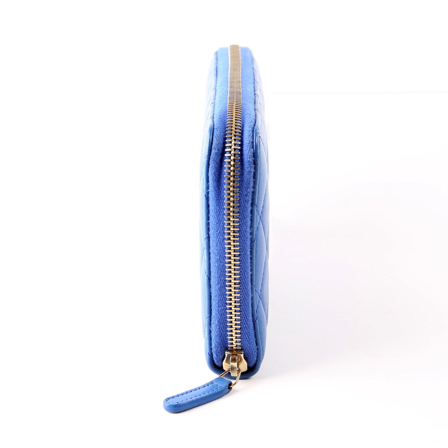 Chanel CC Zip Around Organizer Wallet Quilted Lambskin Blue