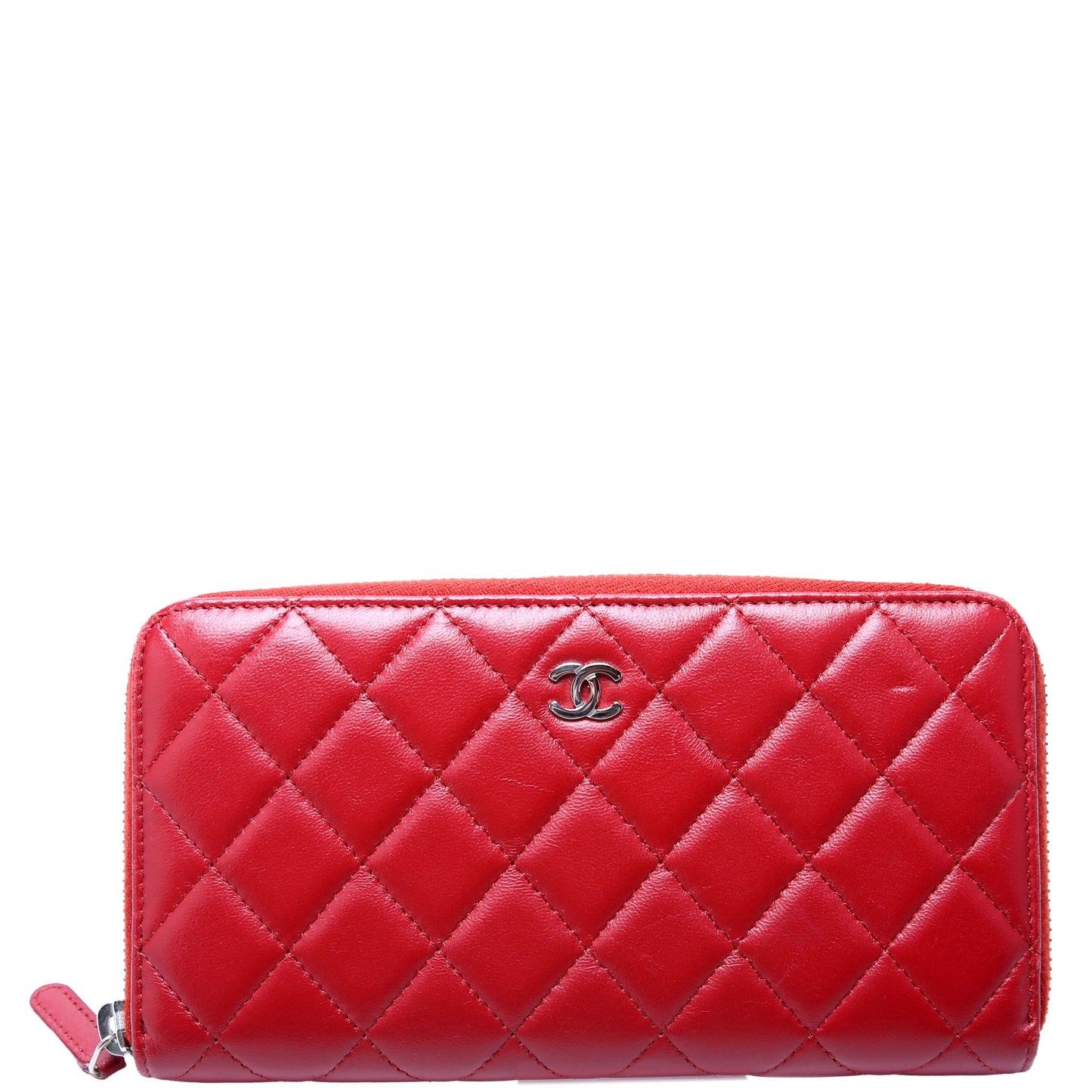 Chanel CC Long Zip Around Wallet Lambskin Red