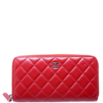 Chanel CC Long Zip Around Wallet Lambskin Red