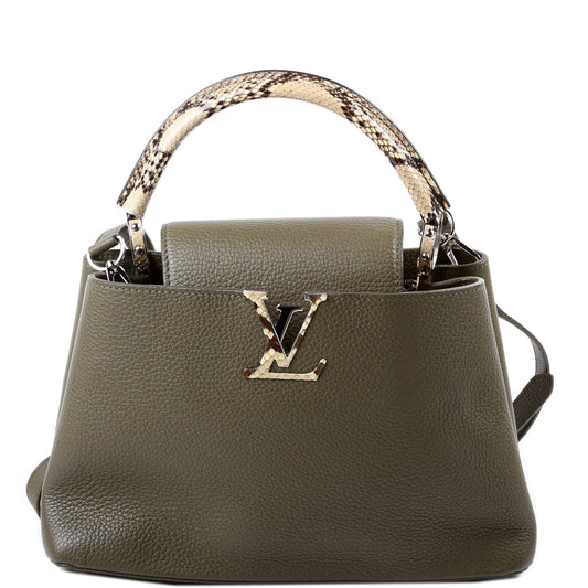 Louis-Vuitton Capucines PM Taurillon/Python Green