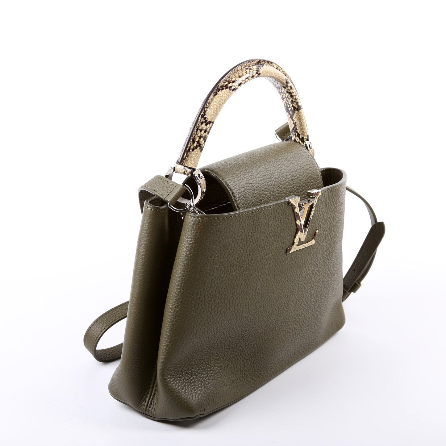 Louis-Vuitton Capucines PM Taurillon/Python Green