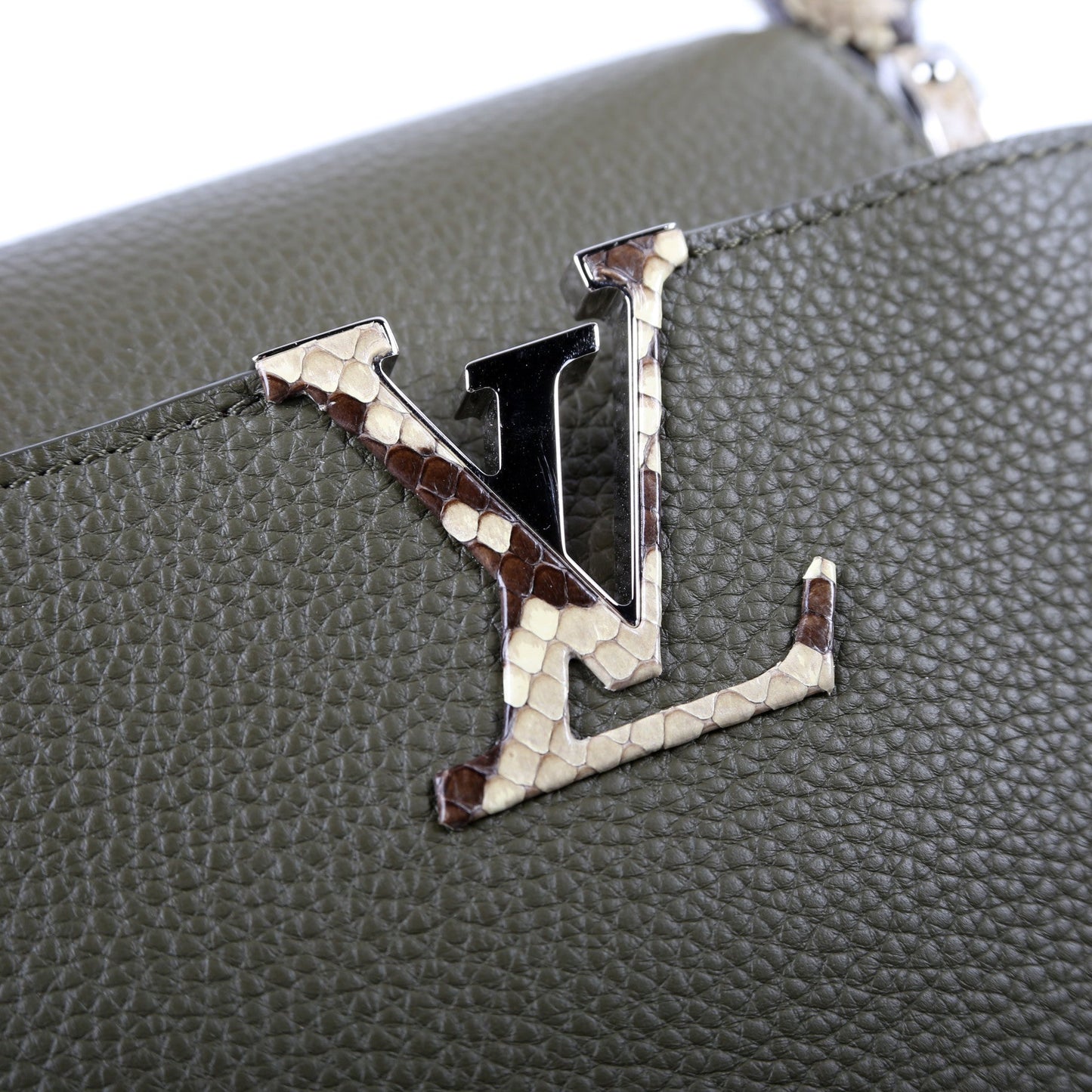 Louis-Vuitton Capucines PM Taurillon/Python Green