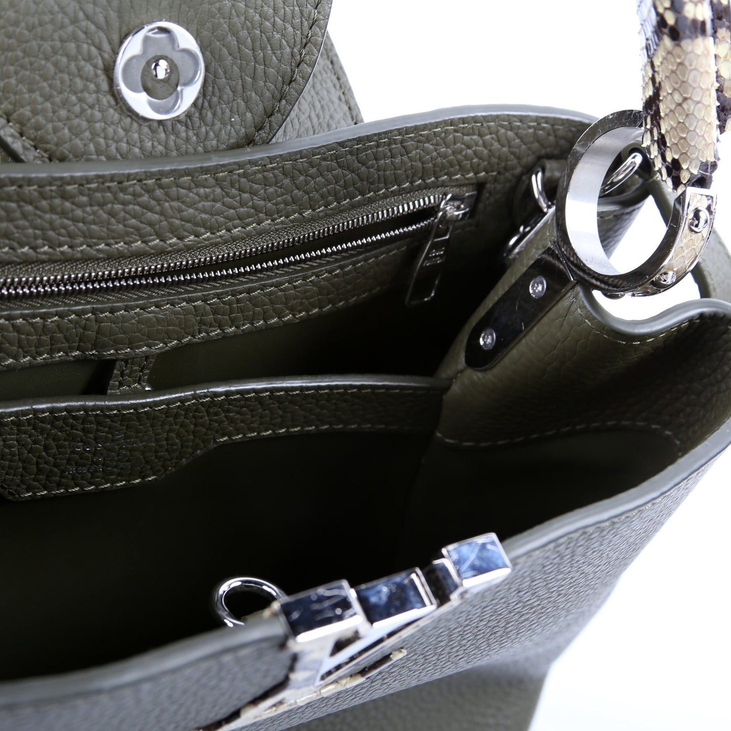 Louis-Vuitton Capucines PM Taurillon/Python Green