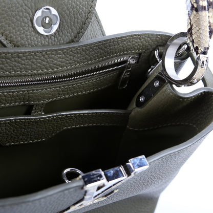 Louis-Vuitton Capucines PM Taurillon/Python Green