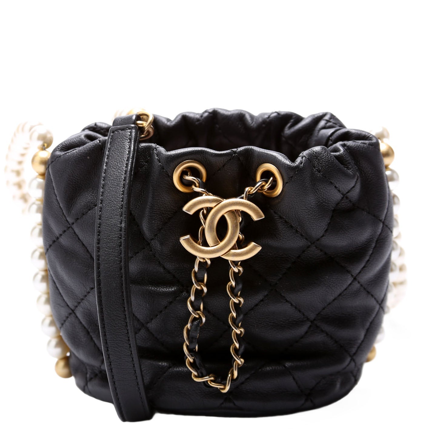 Chanel About Pearls Bucket Bag Mini Calfskin 31M Black