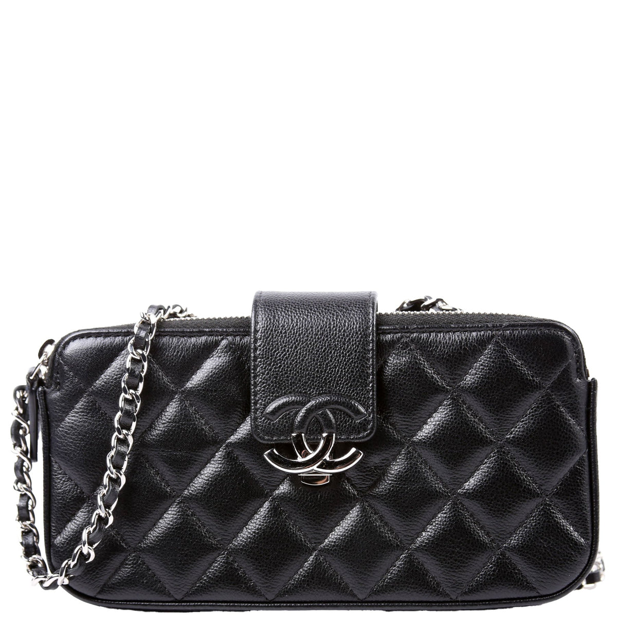 Chanel WOC CC Box Clutch Double Zip Grain Calfskin 29M Black