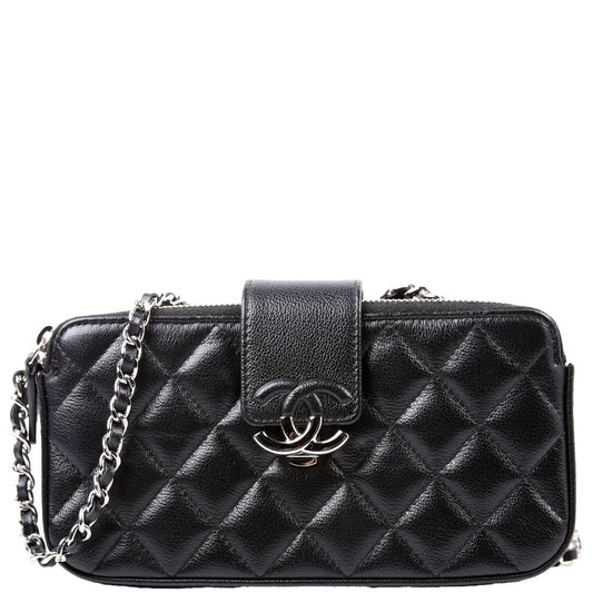 Chanel WOC CC Box Clutch Double Zip Grain Calfskin 29M Black
