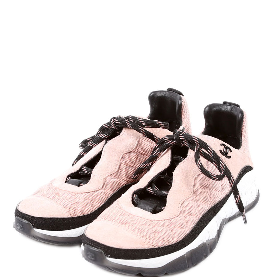 Chanel CC Suede/Fabric Trainers Size 39.5 Pink